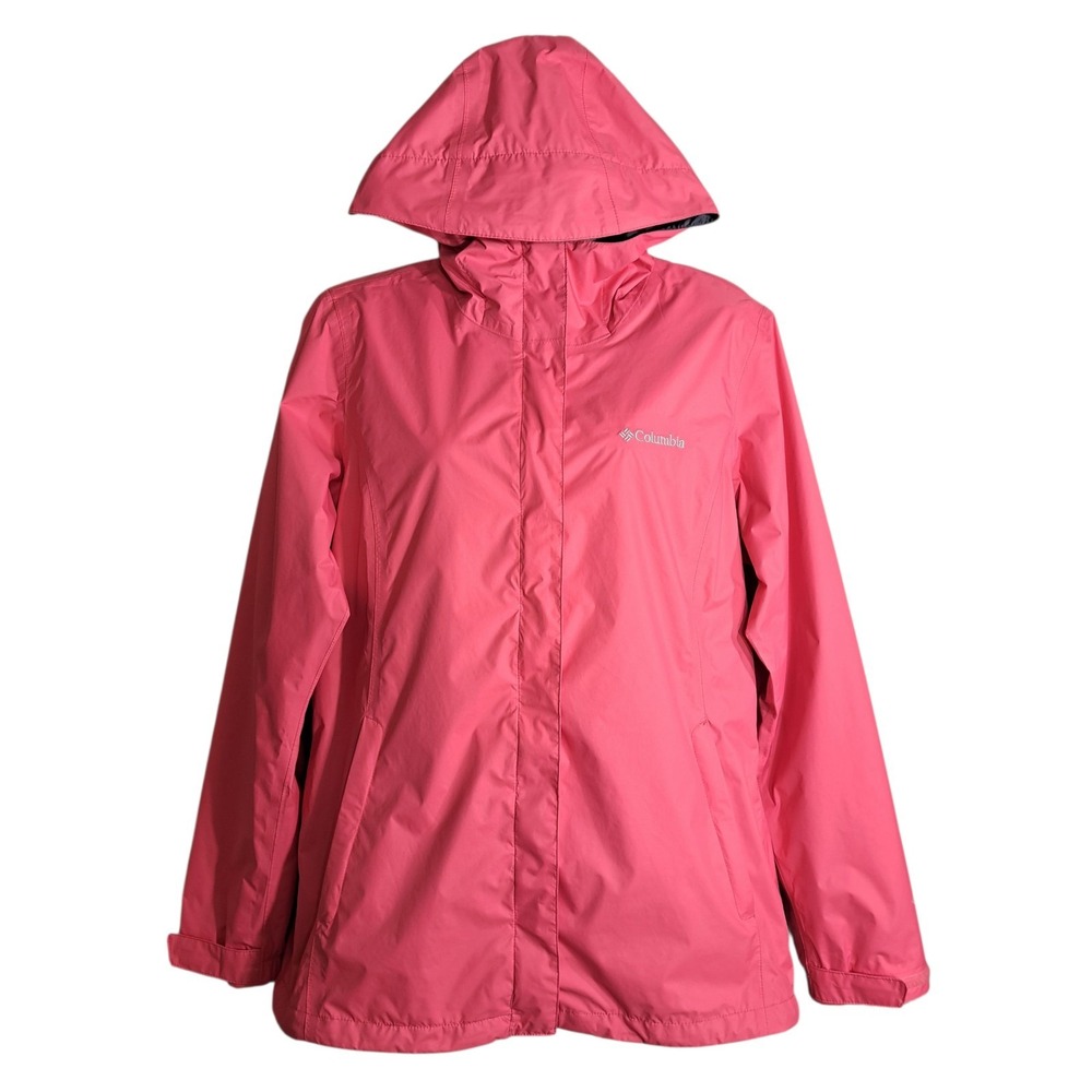 Columbia Women's Hooded Rain Jacket‎ Pink Size M Zipper Long Sleeve Pockets
